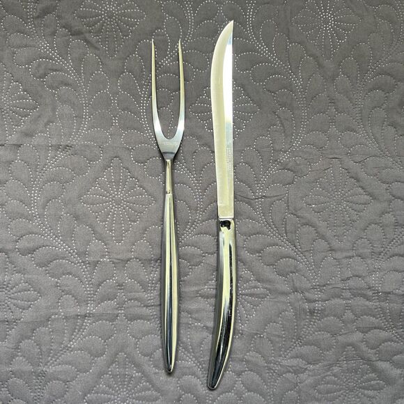 VTG Carvel-Hall 2pc Chrome Stainless Steel Meat Carving Knife& Fork Utensil Set - Picture 6 of 15